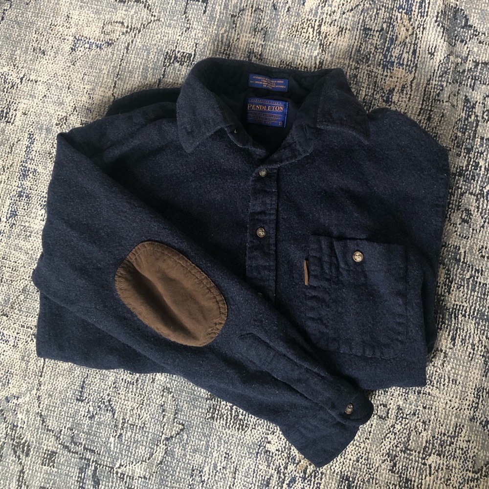 Navy Pendleton Flannel - 100% Virgin Wool